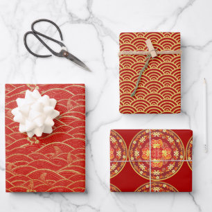 Feuille De Papier Cadeau Nouvel an chinois motif traditionnel W3PS
