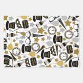 Feuille De Papier Cadeau Nouvel An noir et or jeu de 3 (Devant 3)