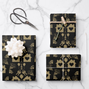 Feuille De Papier Cadeau Nouvelle Maison Chauffe Nouveau Or