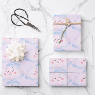 Feuille De Papier Cadeau Nuages roses Pastel Baby sur rose
