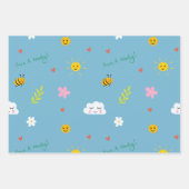 Feuille De Papier Cadeau Nuages souriants, abeilles et fleurs Motif sans so (Devant 3)