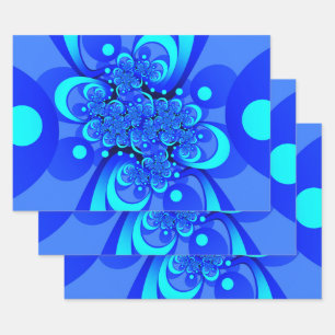 Feuille De Papier Cadeau Nuances de bleu Art fractal abstrait moderne