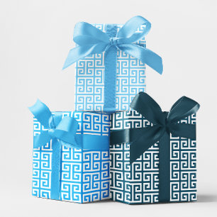 Feuille De Papier Cadeau Nuances de bleu océan à la grecque