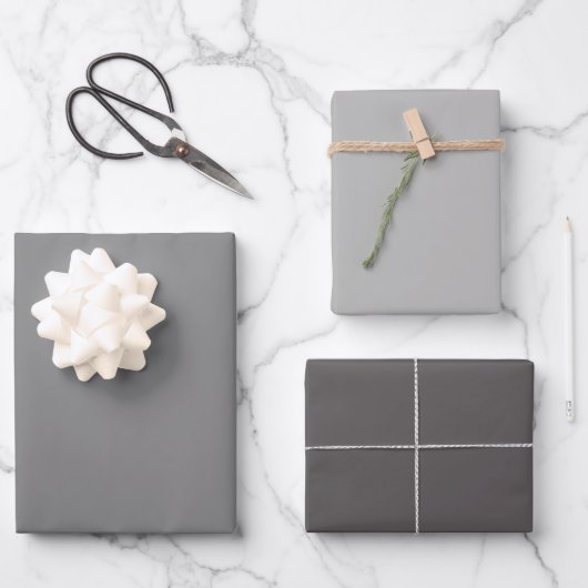 Feuille De Papier Cadeau Nuances de gris de nuage de dauphin simple 3 tons (Recto)