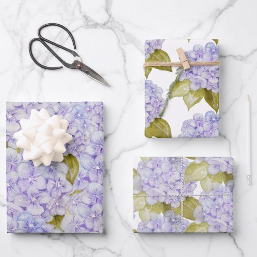 Feuille De Papier Cadeau Nuances Hydrangea Bleu Violet (Recto)