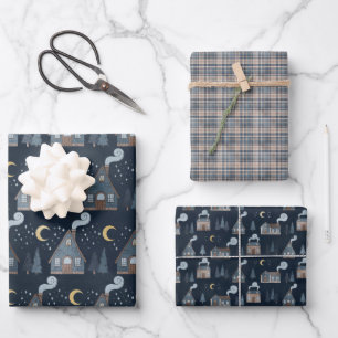 Feuille De Papier Cadeau Nuit de Noël en hiver