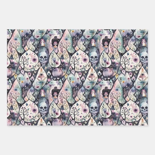 Feuille De Papier Cadeau Nuit d'Halloween enchantée (Devant)