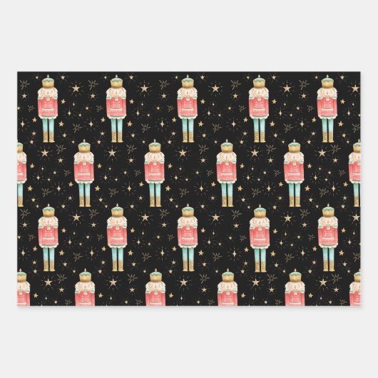 Feuille De Papier Cadeau Nuit étoilée Gold Nutcracker de Noël (Devant 3)