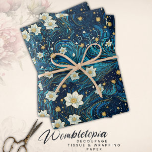 Feuille De Papier Cadeau Nuit étoilée moderne & Lys blanc Floral
