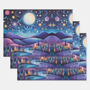 Feuille De Papier Cadeau Nuit lunaire Big Moon Paysage
