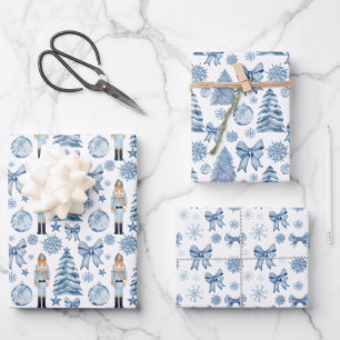 Feuille De Papier Cadeau Nutcracker argent bleu arcs cadeau de Noël