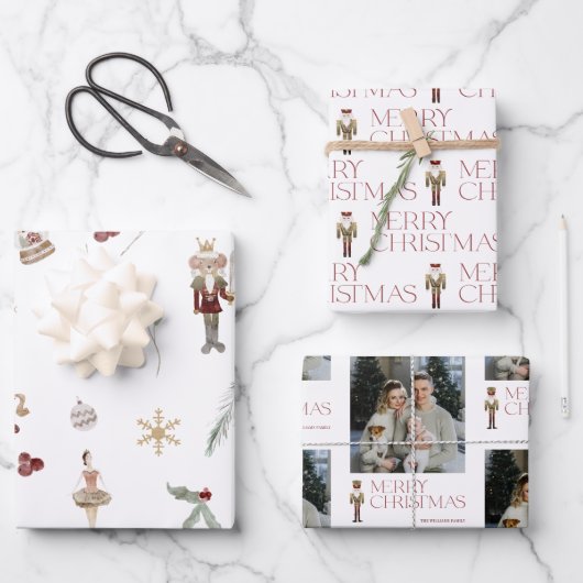 Feuille De Papier Cadeau Nutcracker moderne Joyeux Noël Photo Holiday (Recto)