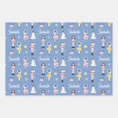 Feuille De Papier Cadeau Nutcracker Nom personnalisé bleu Noël (Devant)
