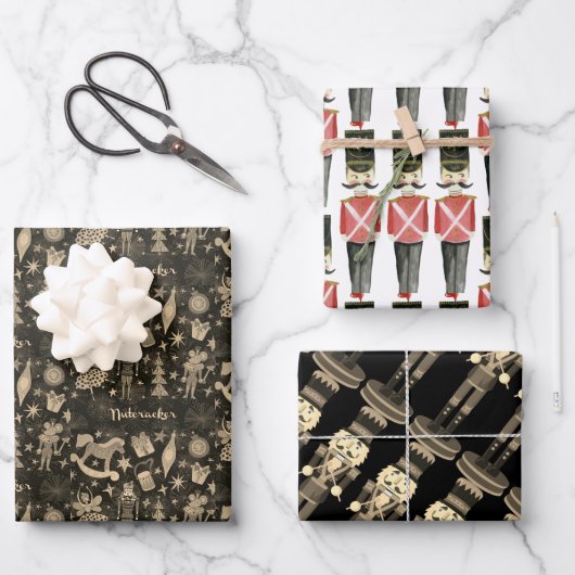 Feuille De Papier Cadeau Nutcracker Suite Jouets Soldats Rocking Horaires | (Recto)