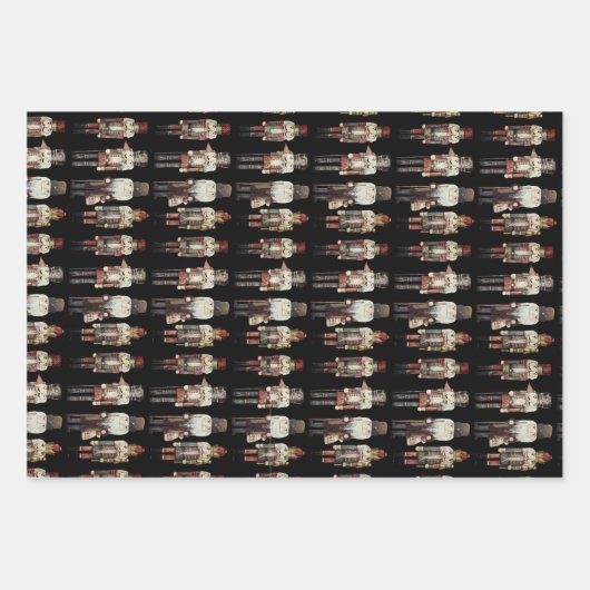 Feuille De Papier Cadeau Nutcracker Trio Noir de Noël (Devant 2)