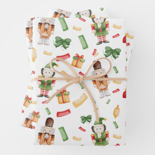 Feuille De Papier Cadeau Nutcrackers de Noël à l'aquarelle vintage