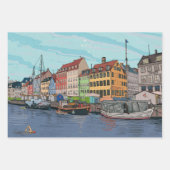 Feuille De Papier Cadeau Nyhavn Copenhagen Danemark Illustration lunaire (Devant 3)