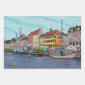 Feuille De Papier Cadeau Nyhavn Copenhagen Danemark Illustration lunaire (Devant 2)