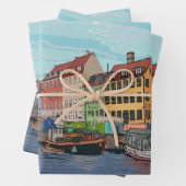 Feuille De Papier Cadeau Nyhavn Copenhagen Danemark Illustration lunaire (En situation)