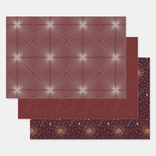 Feuille De Papier Cadeau Objets célestes, lune, soleil, chat, starburst (Lot)