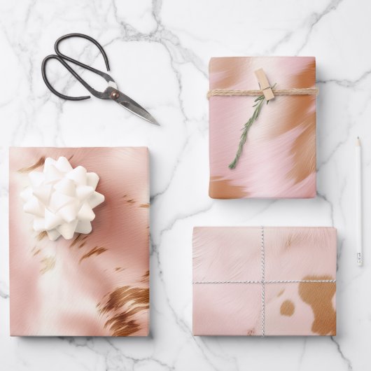Feuille De Papier Cadeau Occidental Blush rose Faux Cowhide Anniversaire (Recto)