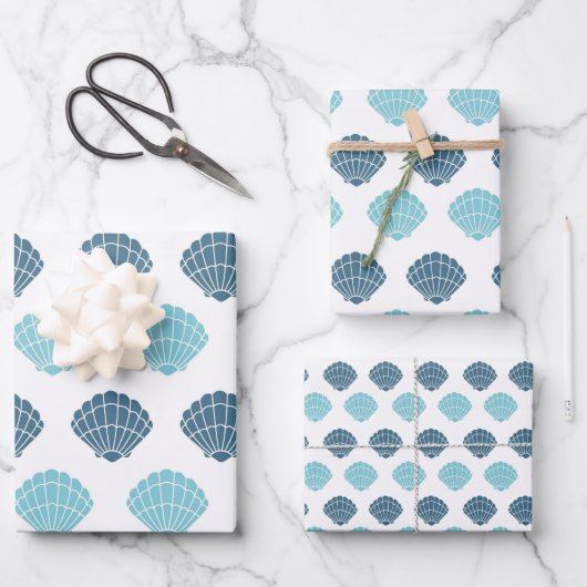 Feuille De Papier Cadeau Ocean Beach Seashells Motif bleu thème (Recto)