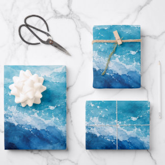 Feuille De Papier Cadeau Océan bleu abstrait aquarelle