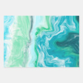 Feuille De Papier Cadeau Océan Bleu Marbre Fluide Art Anniversaire (Devant 3)