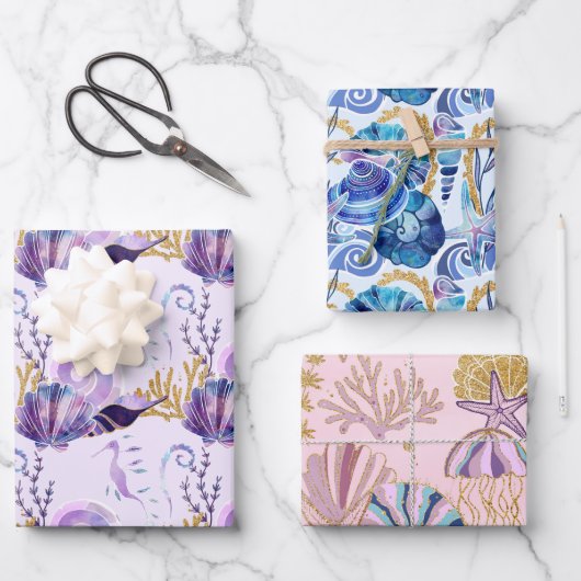 Feuille De Papier Cadeau Océan bleu mer (Recto)