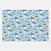 Feuille De Papier Cadeau Océan Bleu Sous La Mer Thème Requins Anniversaire (Devant 3)