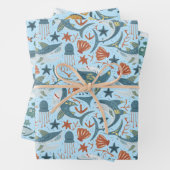 Feuille De Papier Cadeau Océan Bleu Sous La Mer Thème Requins Anniversaire (En situation)