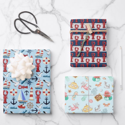 Feuille De Papier Cadeau Océan nautique (Recto)