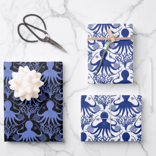 Feuille De Papier Cadeau Octopus (light and dark background) (Recto)