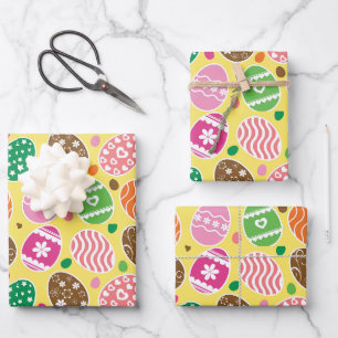 Feuille De Papier Cadeau OEufs de Pâques colorés Motif Jaune Arrière - plan