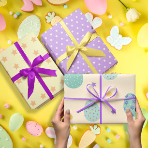 Feuille De Papier Cadeau OEufs de Pâques dans les couleurs pastel violet en