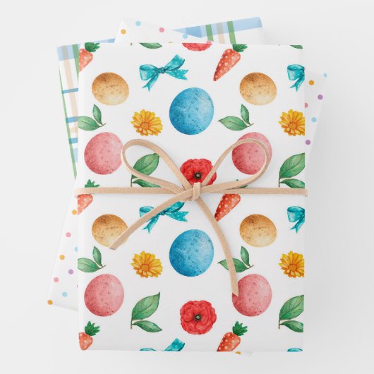 Feuille De Papier Cadeau Oeufs de Pâques et carottes floraux (En situation)