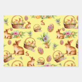 Feuille De Papier Cadeau Oeufs de Pâques floraux et lapins mignons (Devant 3)