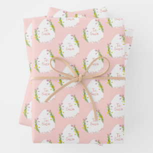 Feuille De Papier Cadeau OEufs de Pâques floraux personnalisés rose