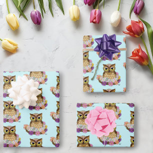 Feuille De Papier Cadeau Oeufs de Pâques Nid de Chouette