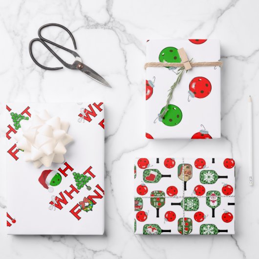 Feuille De Papier Cadeau Oh What Fun Christmas Pickleball Vert et Blanc (Recto)