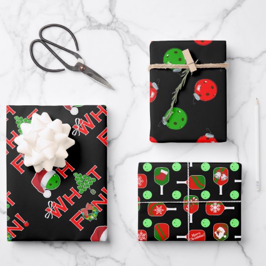 Feuille De Papier Cadeau Oh What Fun Christmas Pickleball Vert et Rouge (Recto)