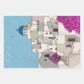 Feuille De Papier Cadeau Oia Santorini Île Grèce Illustration lunaire (Devant 3)