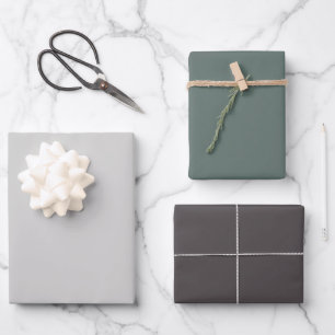 Feuille De Papier Cadeau Oie Simple Teintes Gris Loup Vert 3 Tons