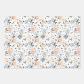 Feuille De Papier Cadeau Oiseau à la teinte pêche pâle et bleu  (Devant 3)