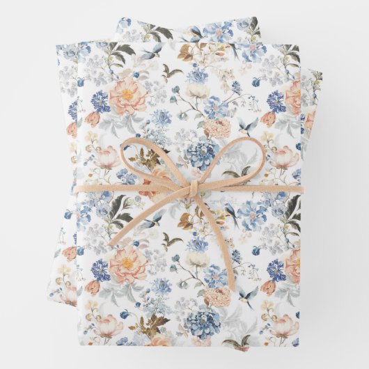Feuille De Papier Cadeau Oiseau bleu blush pêche pâle (En situation)