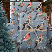 Feuille De Papier Cadeau Oiseau bleu Bullfinch Première neige hivernale