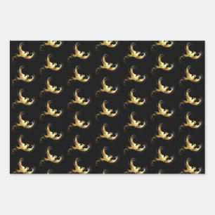 Feuille De Papier Cadeau Oiseau d'or sur Arrière - plan noir