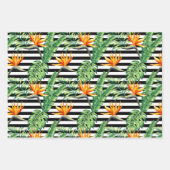 Feuille De Papier Cadeau Oiseau du Paradis rayures florales (Devant)