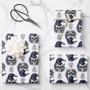 Feuille De Papier Cadeau Oiseau noir sur un crâne Goth Design Motif