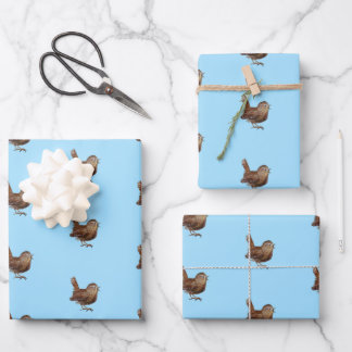 Feuille De Papier Cadeau Oiseau Wren (Troglodytes Troglodytes) Bleu clair